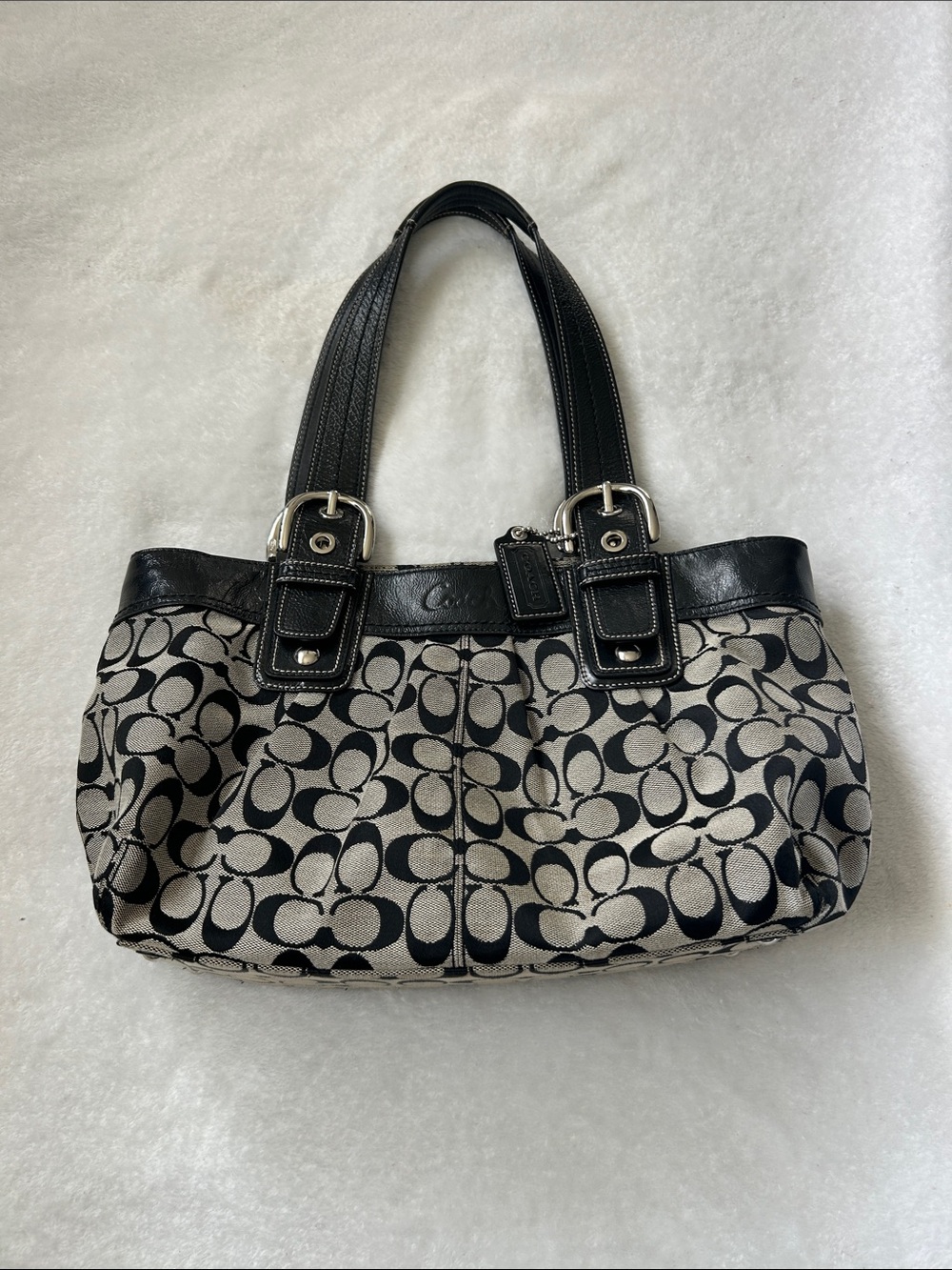 Y2K Vintage Coach Soho Pleated Signature Canvas Tote Shoulder Bag